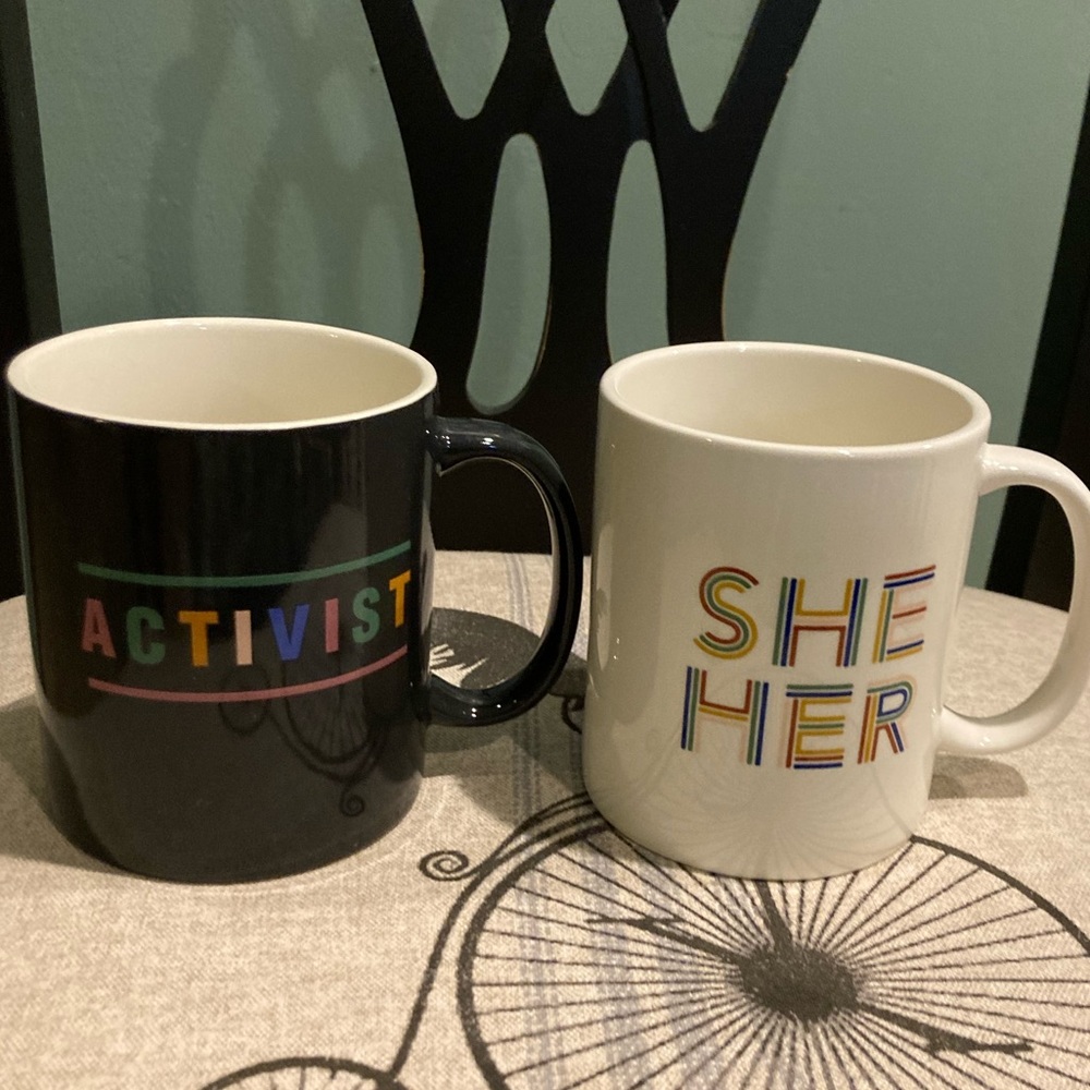 Room Essentials Pronoun 15oz Coffee Mugs Set of 2 "Activist" "She HER"